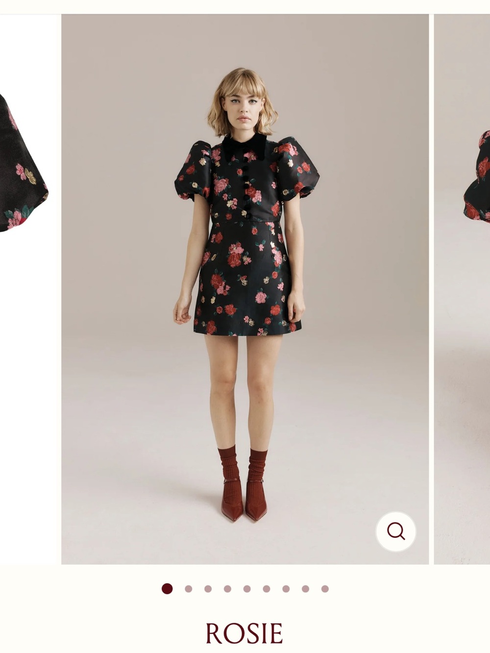 Queens of Archive  Black Floral Puff-Sleeve Dress